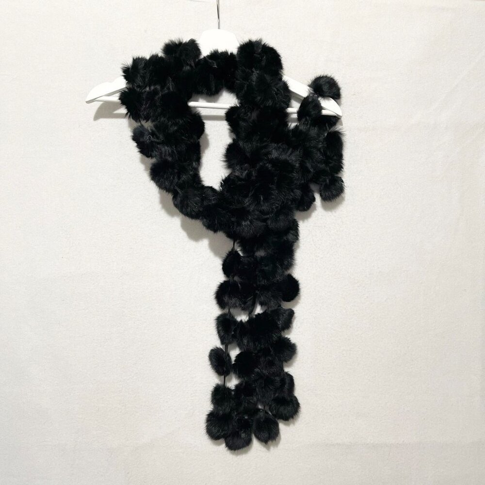 Black fur Pom Pom scarf